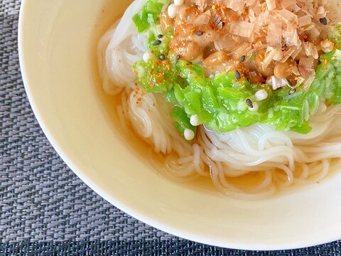 納豆とオクラの混ぜ麺風こんにゃくそうめん